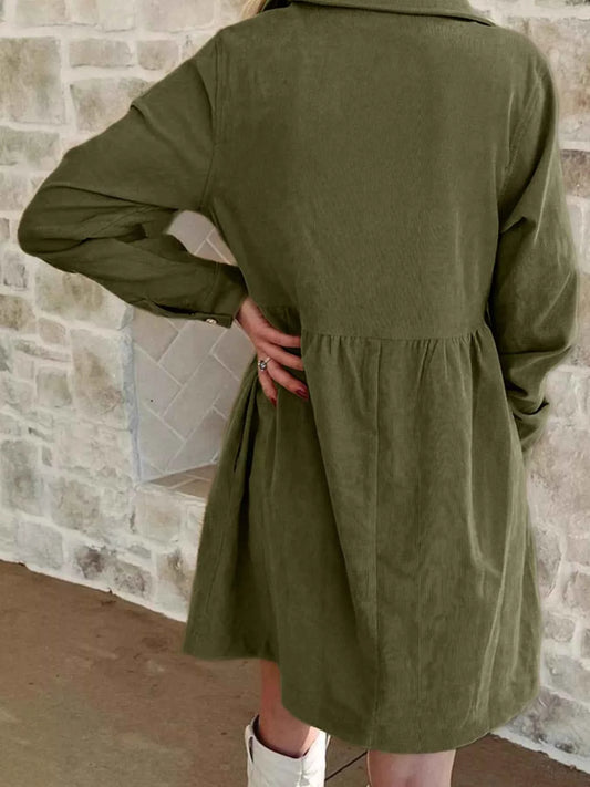 Casual Corduroy Button Detail Mini Dress