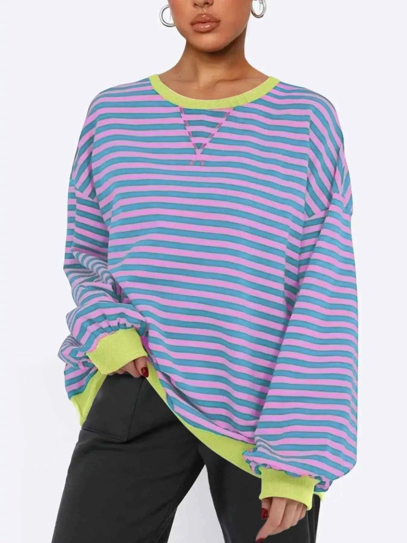 Striped Round Neck Long Sleeve Sweatshirt