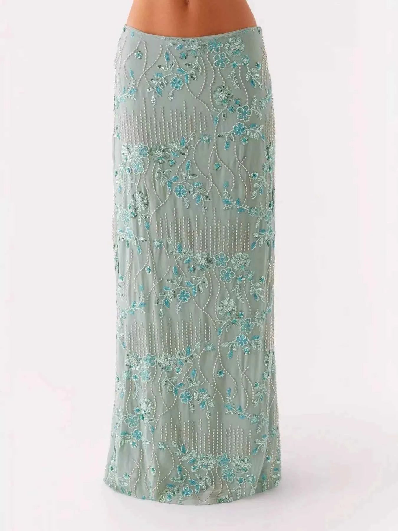 Embroidered Sequin Maxi Skirt