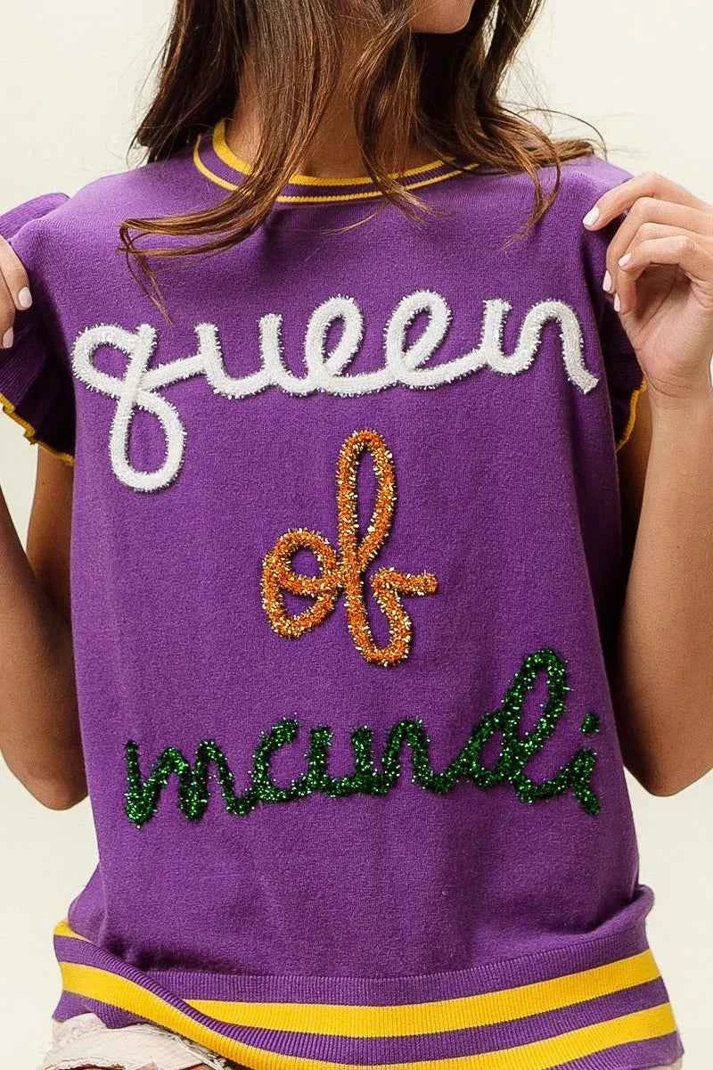 BiBi Queen Of Mardi Ruffled Armhole Sleeveless Knit Top