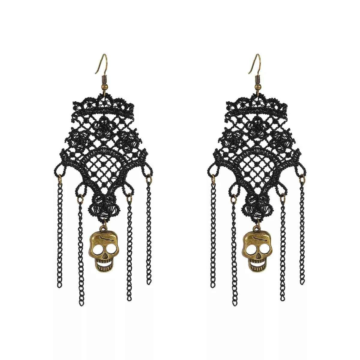 Halloween Lace Skull Necklace and Earrings Jewelry Set