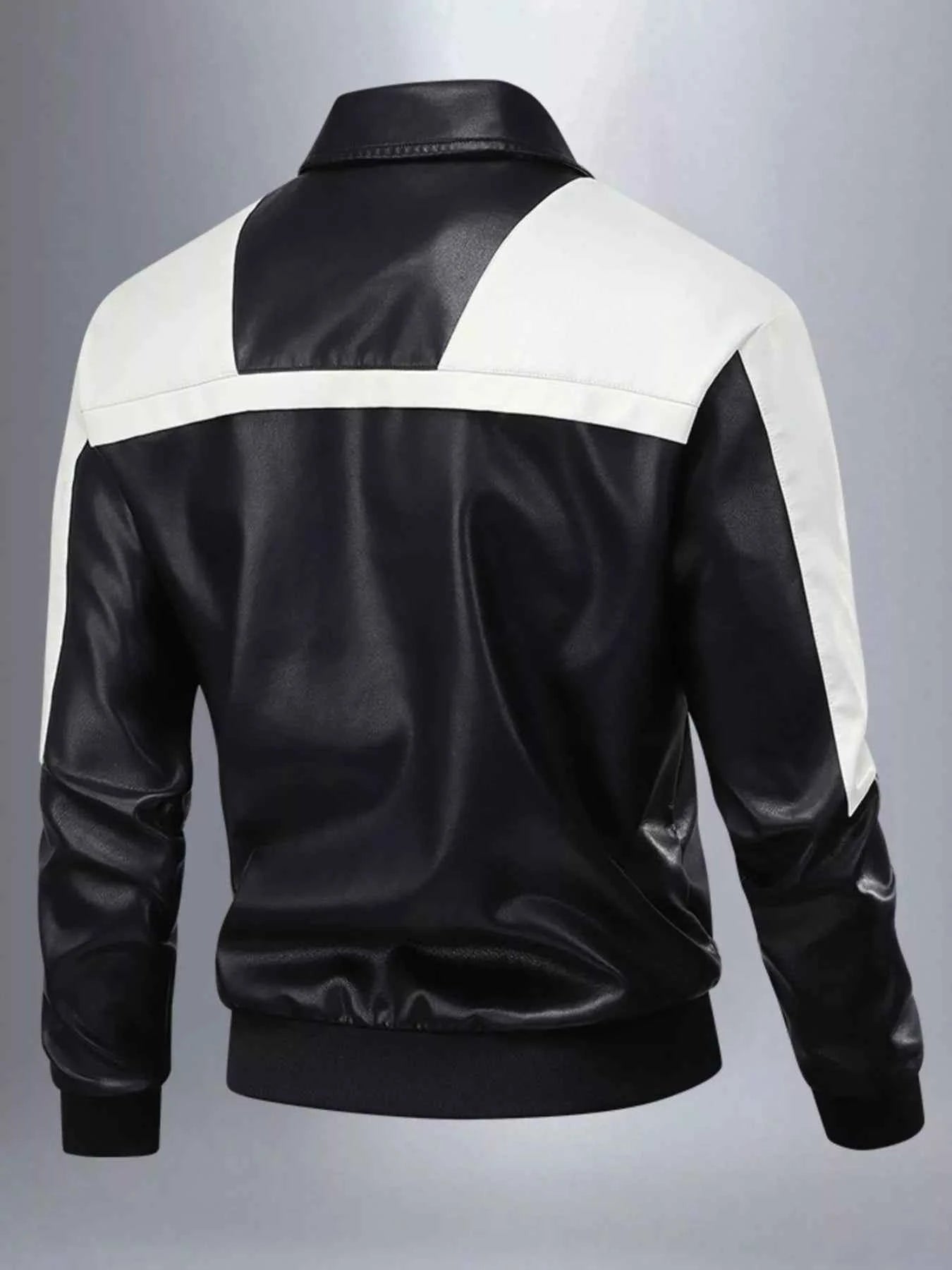 Men's Two-Tone Leather Bomber Jacket with Zip Front