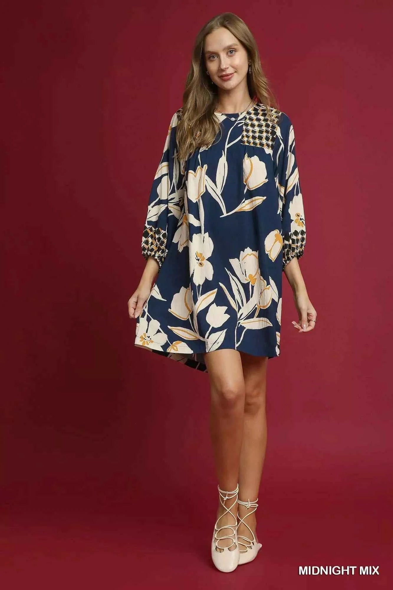 Umgee Floral High-Low Babydoll Dress