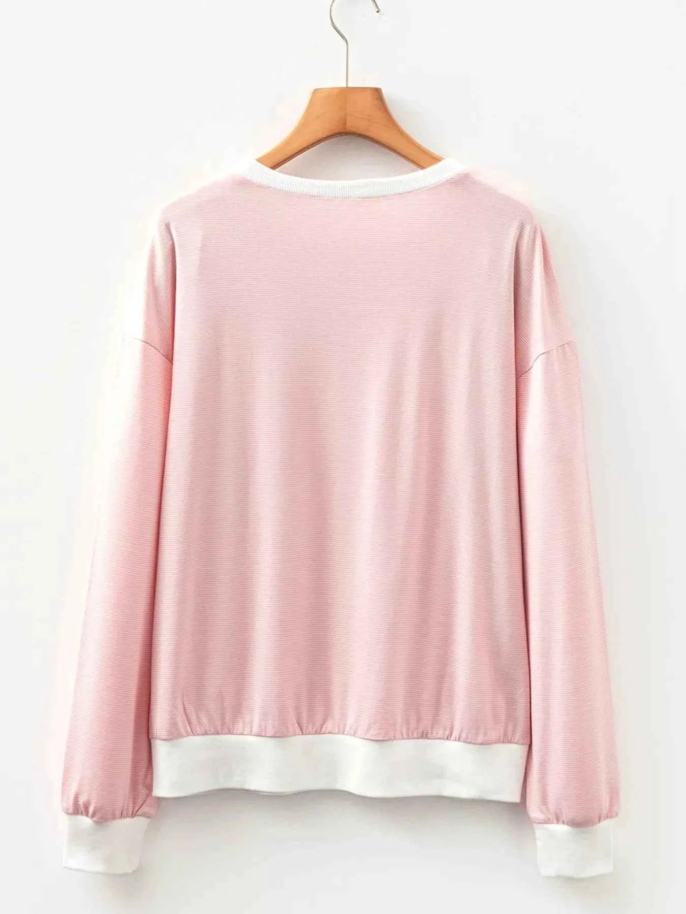Stripe Contrast Edge Patchwork Long Sleeve Top