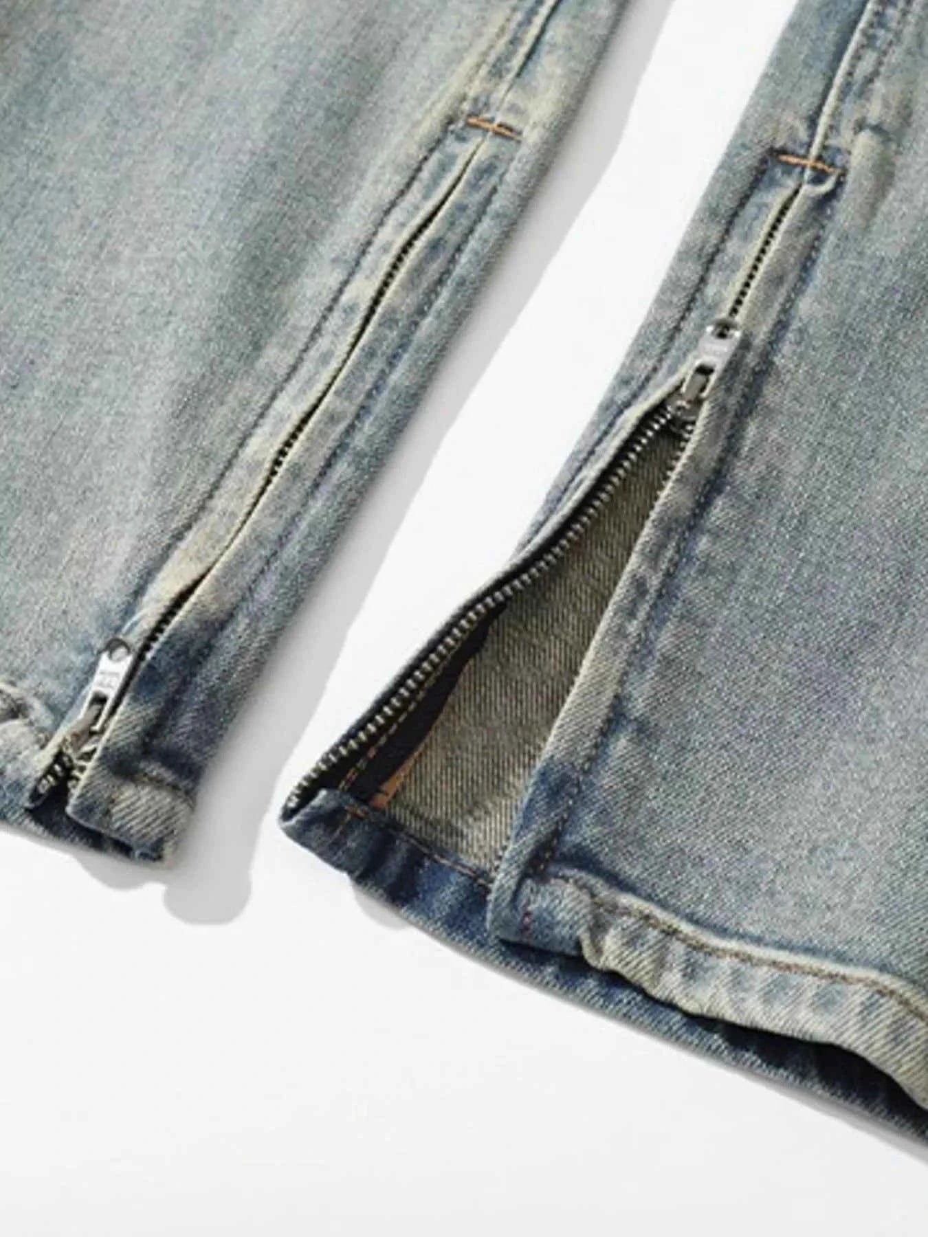 Men's Zip Detail Washed Straight Leg Jeans