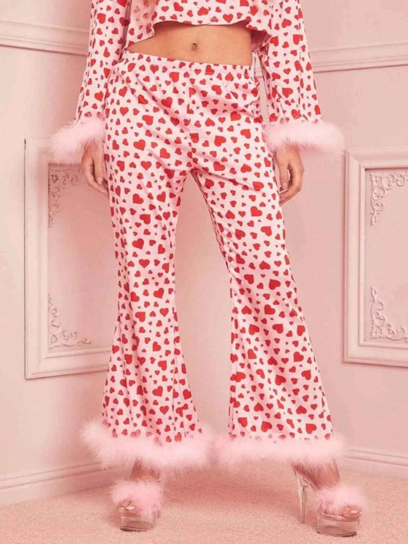 Heart Print Long Sleeve Top and Pants Lounge Set