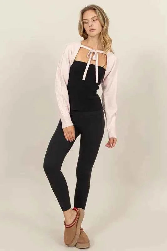 HYFVE Cable-Knit Tie-Front Shrug