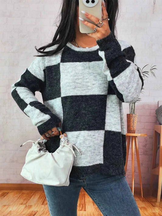 Color Block Round Neck Sweater
