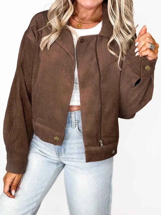 Corduroy Cropped Bomber Jacket
