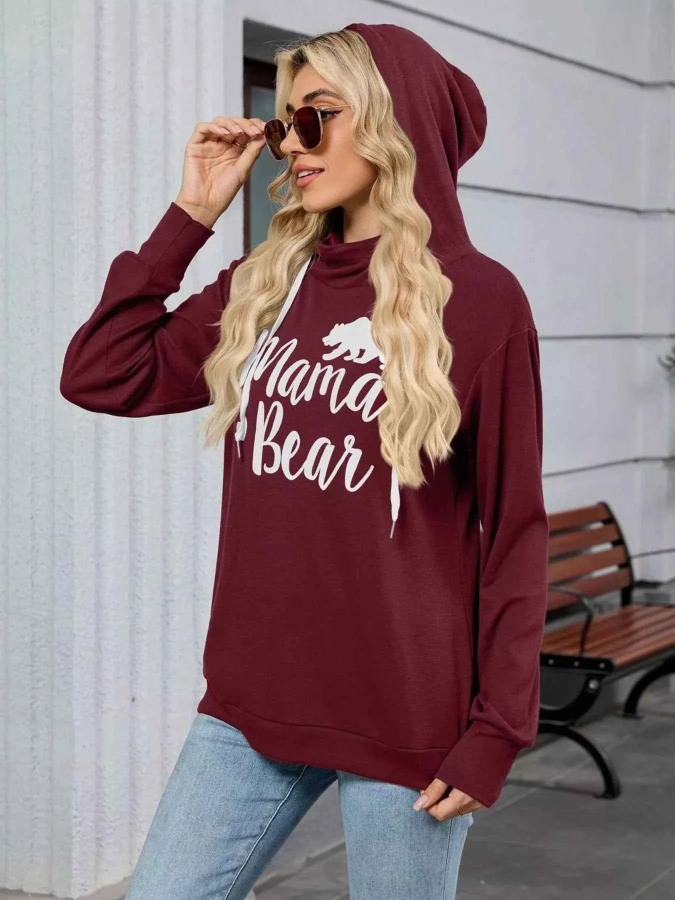 Contrast Letter Graphic Drawstring Long Sleeve Hoodie
