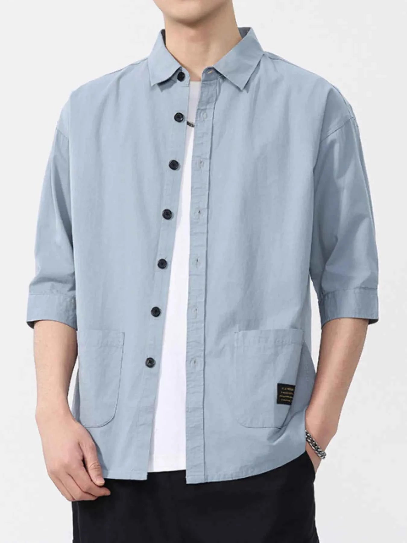 Men's Plus Size Button Up 3/4 Sleeve Shirt