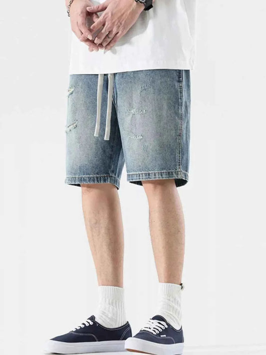 Men's Full Size Relaxed Fit Distressed Denim Shorts Plus Size
