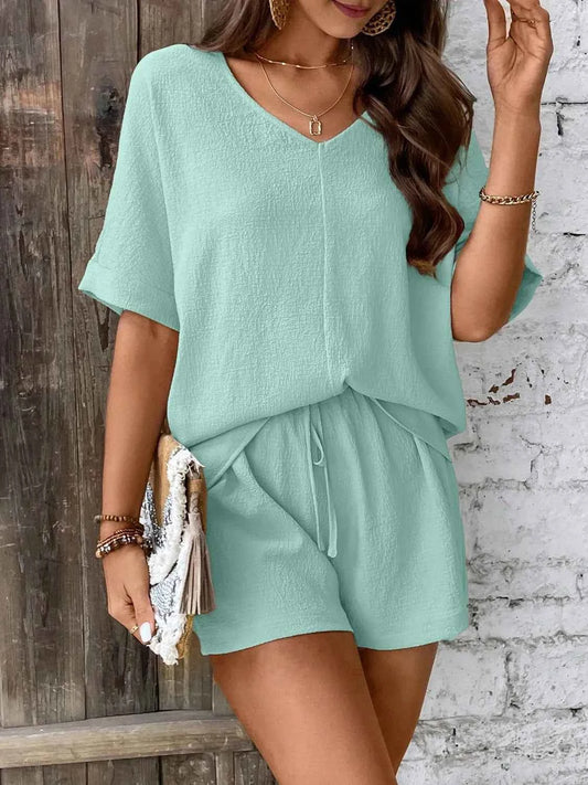 V-Neck Half Sleeve Top and Shorts Set