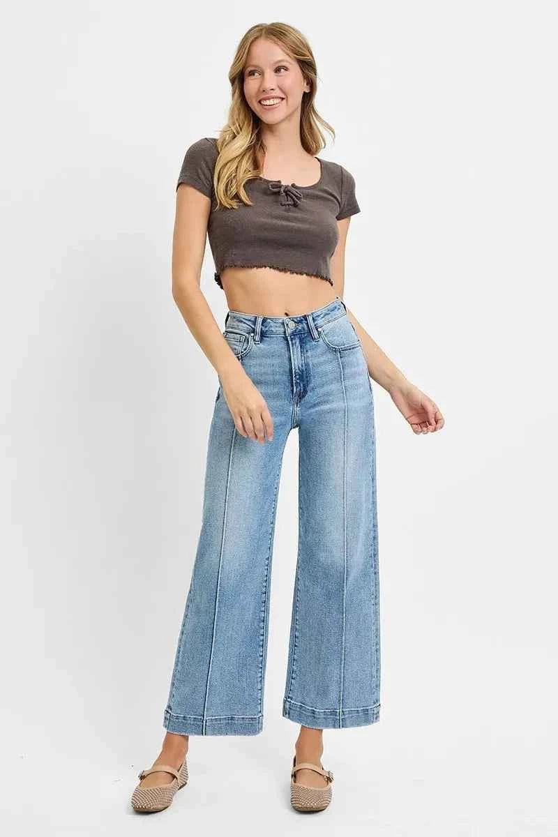 RISEN Full Size High Rise Crop Wide Leg Jeans Plus Size