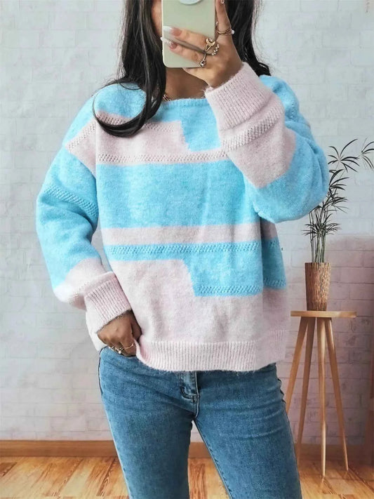 Color Block Round Neck Sweater