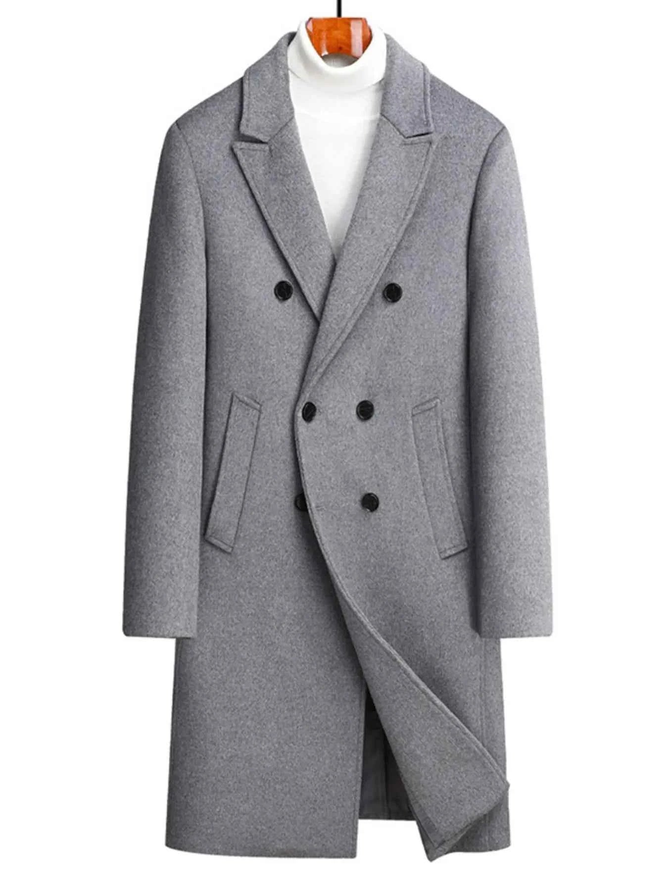 Men's Plus Size Double-Breasted Wool Overcoat