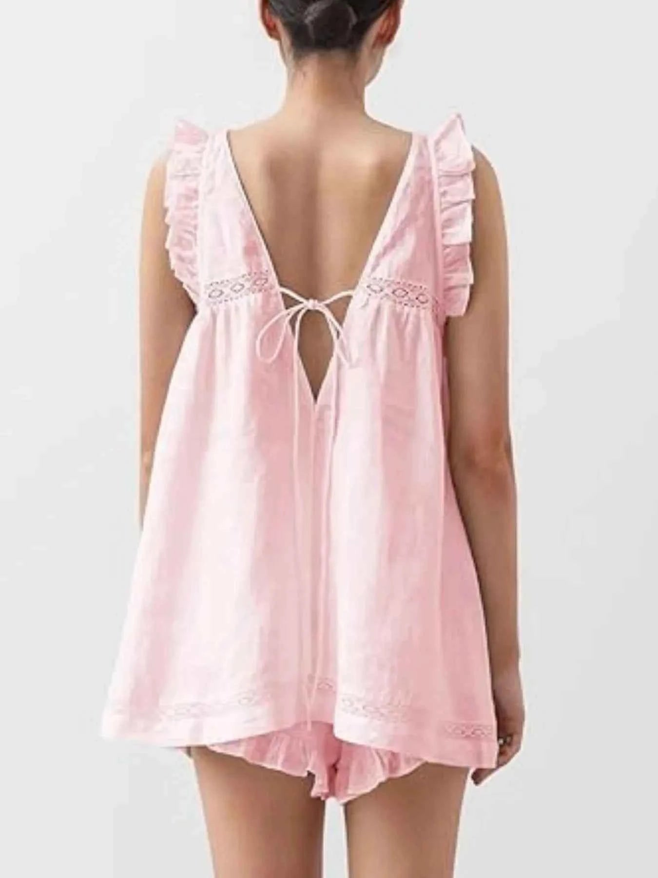 Ruffled V-Neck Top and Shorts Set