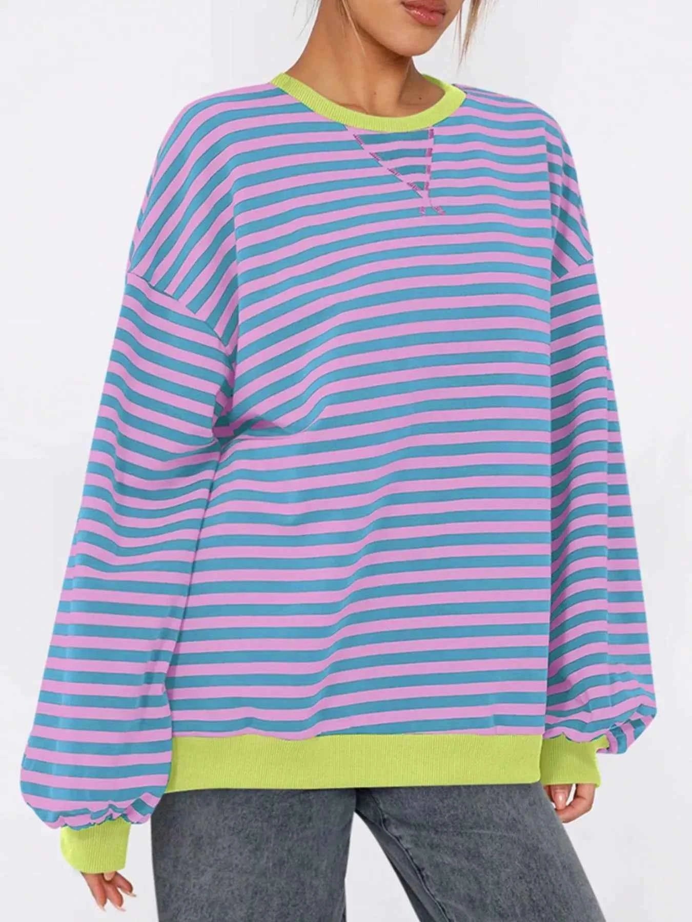 Striped Round Neck Long Sleeve Sweatshirt
