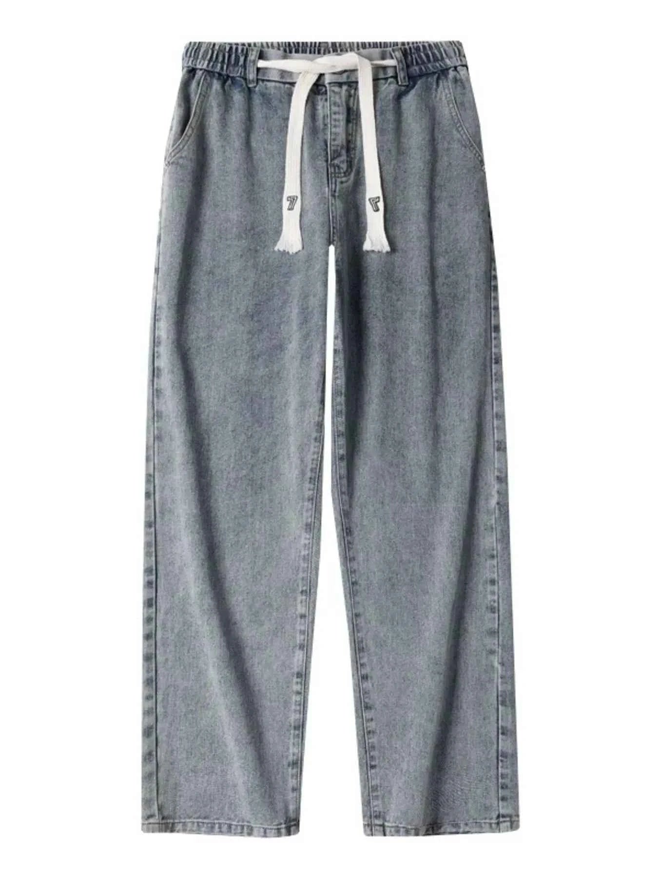 Men's Plus Size Drawstring Washed Wide Leg Jeans