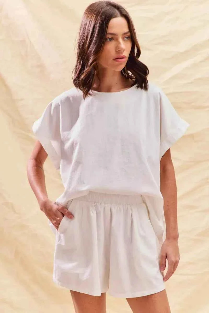 SO ME Round Neck Short Sleeve Top and Shorts Set