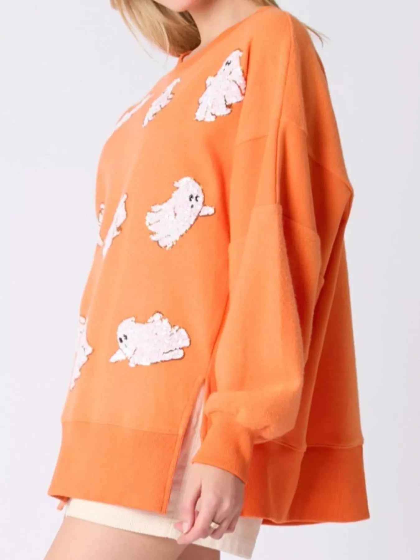 Halloween Sequin Ghost Oversized Sweatshirt