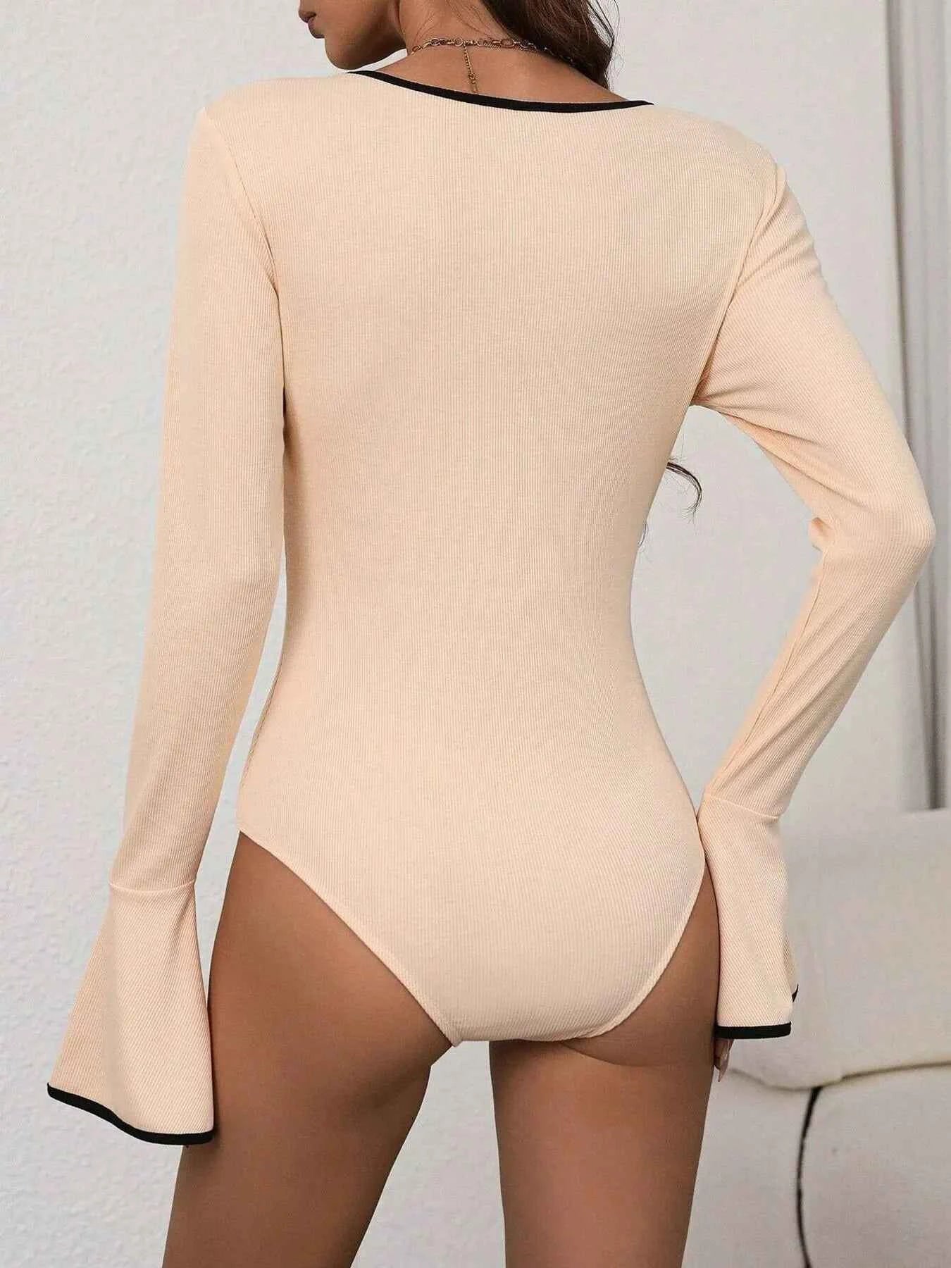Long Sleeve Bodysuit with Contrast Trim