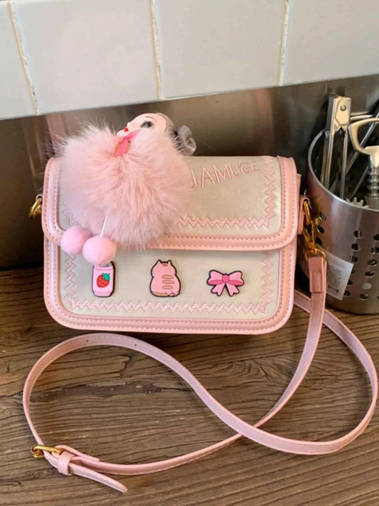 Cute Cartoon Patch Decor Crossbody Bag