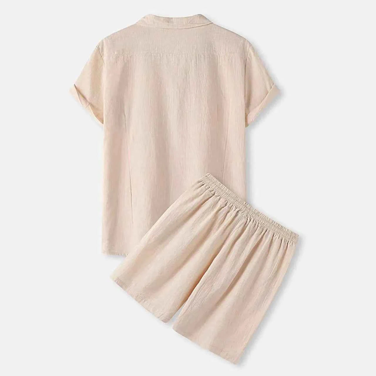 Men's Full Size Button Up Shirt and Shorts Set Plus Size