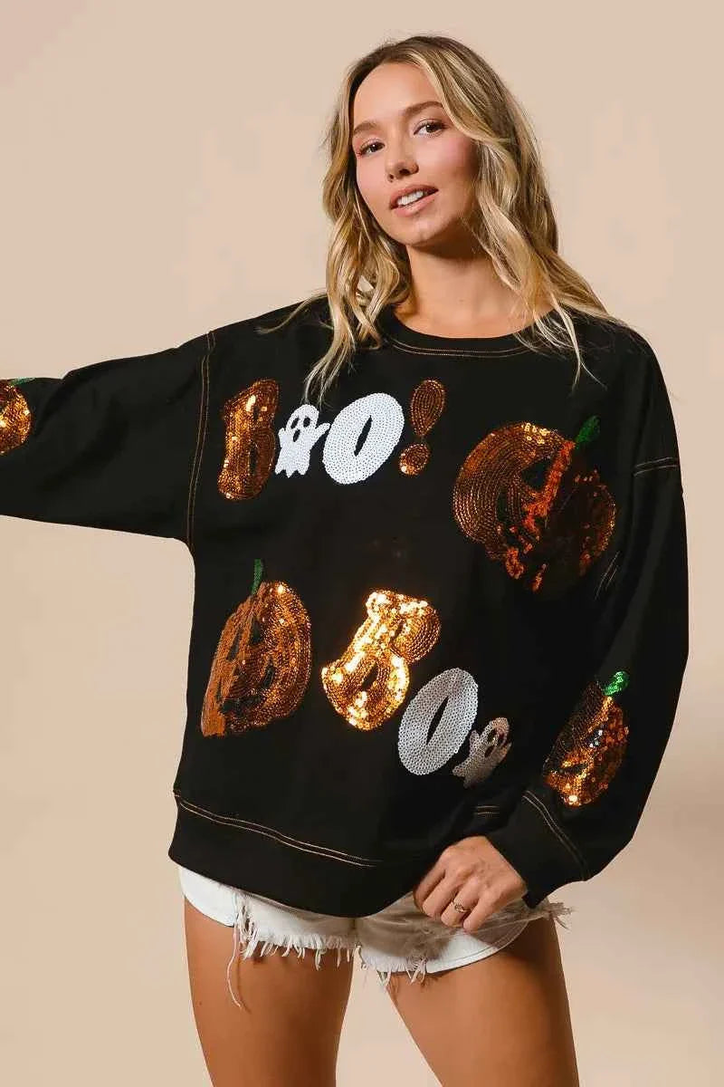 BiBi Halloween Theme Sequin Embroideries Sweatshirt