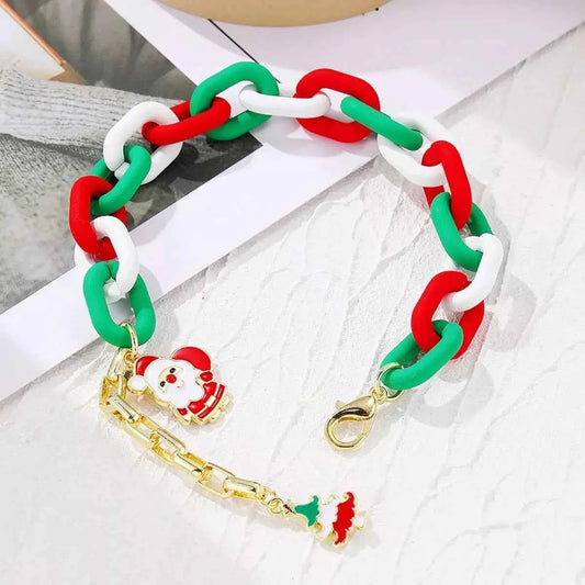Christmas Festive Chain Link Bracelet with Santa Charm