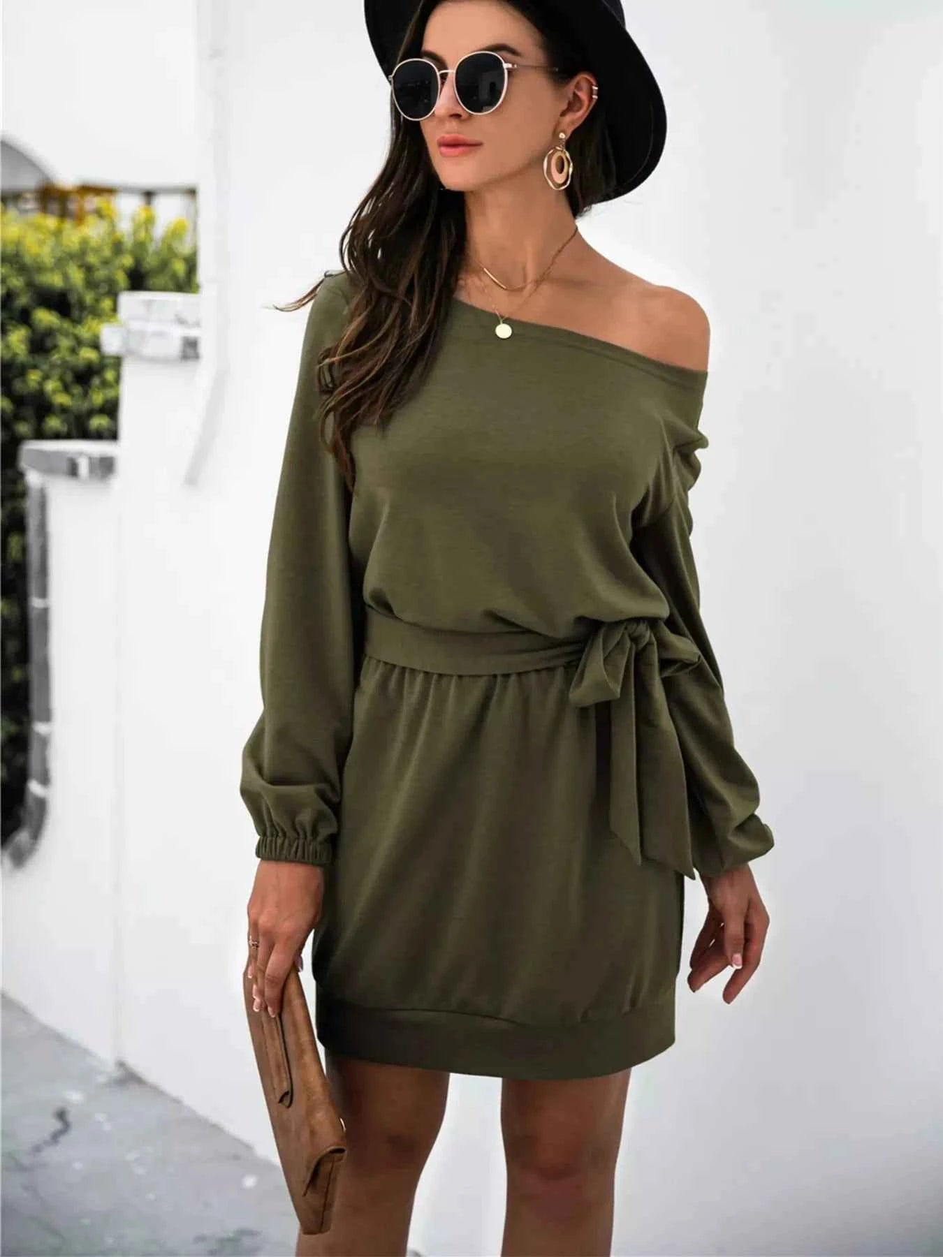 One Shoulder Tie Waist Dress