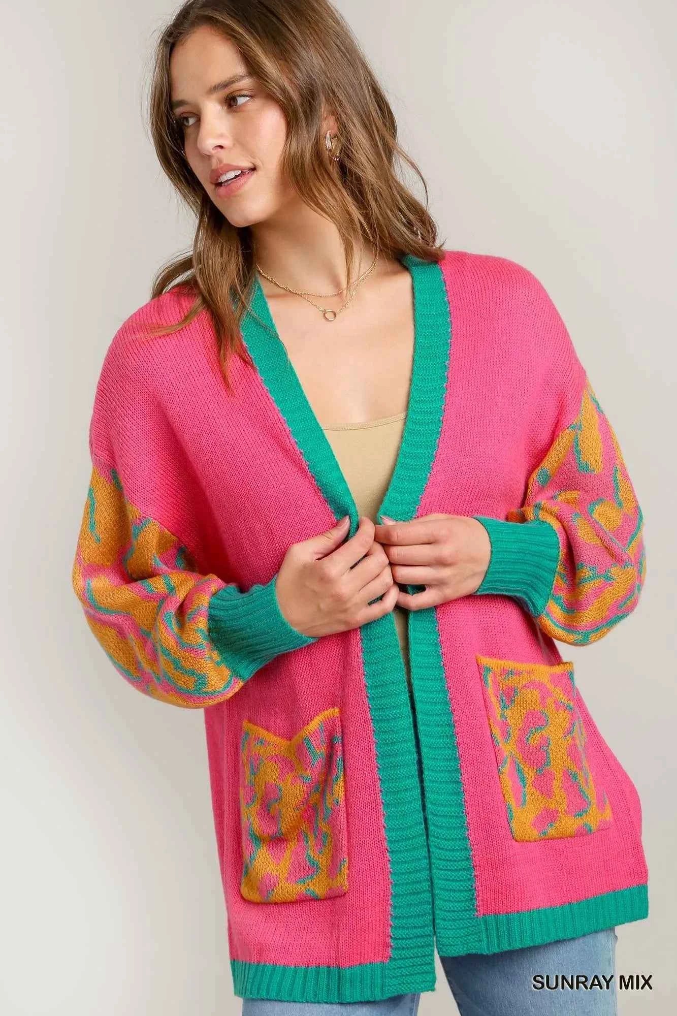 Umgee Animal Print Open Front Sweater Cardigan