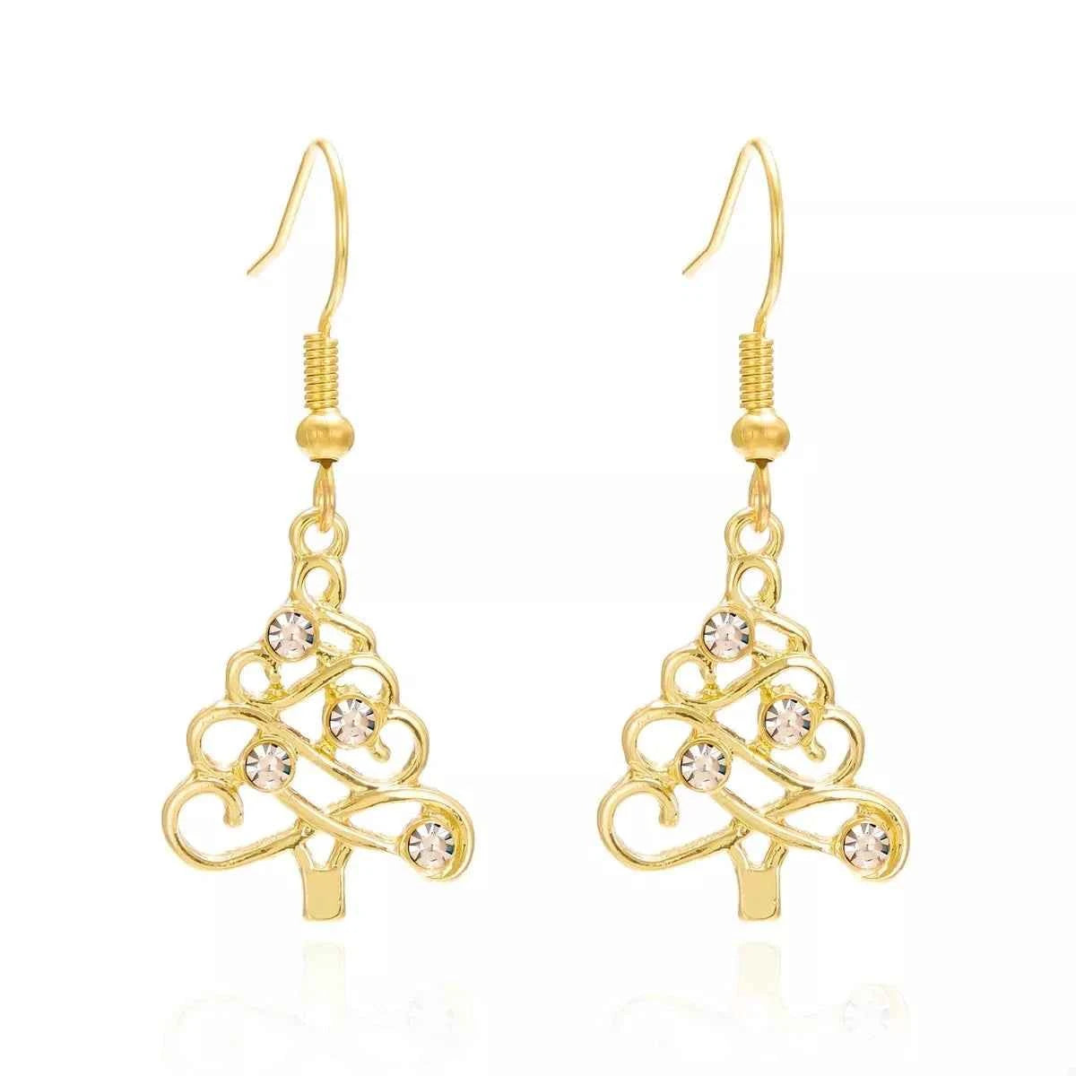 18K Gold-Plated Rhinestone Christmas Tree Dangle Earrings