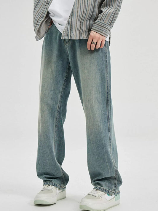 Men's Washed Wide Leg Jeans