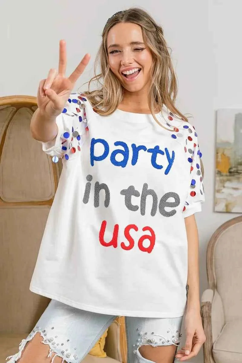 BiBi Party In The Usa Spangle Puff Sleeves Top