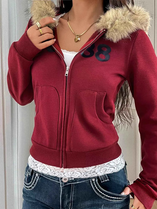 Fur Hooded Zip-Up Jacket