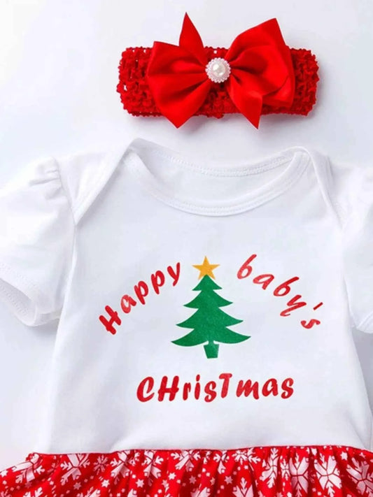 Children's Christmas One Piece Dress with Headband