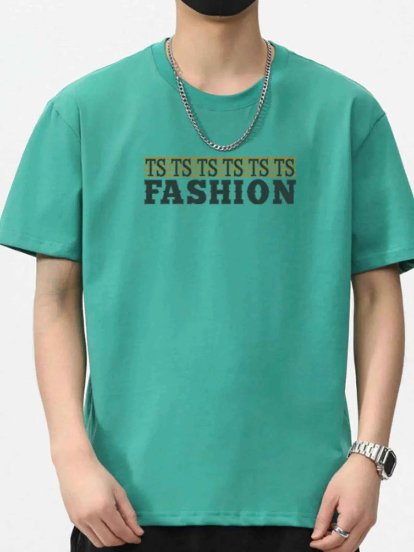 Men's Plus Size Letter Round Neck Short Sleeve T-Shirt