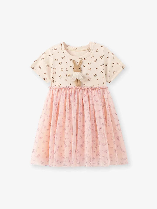 Children's Floral Bunny Applique Tulle Dress