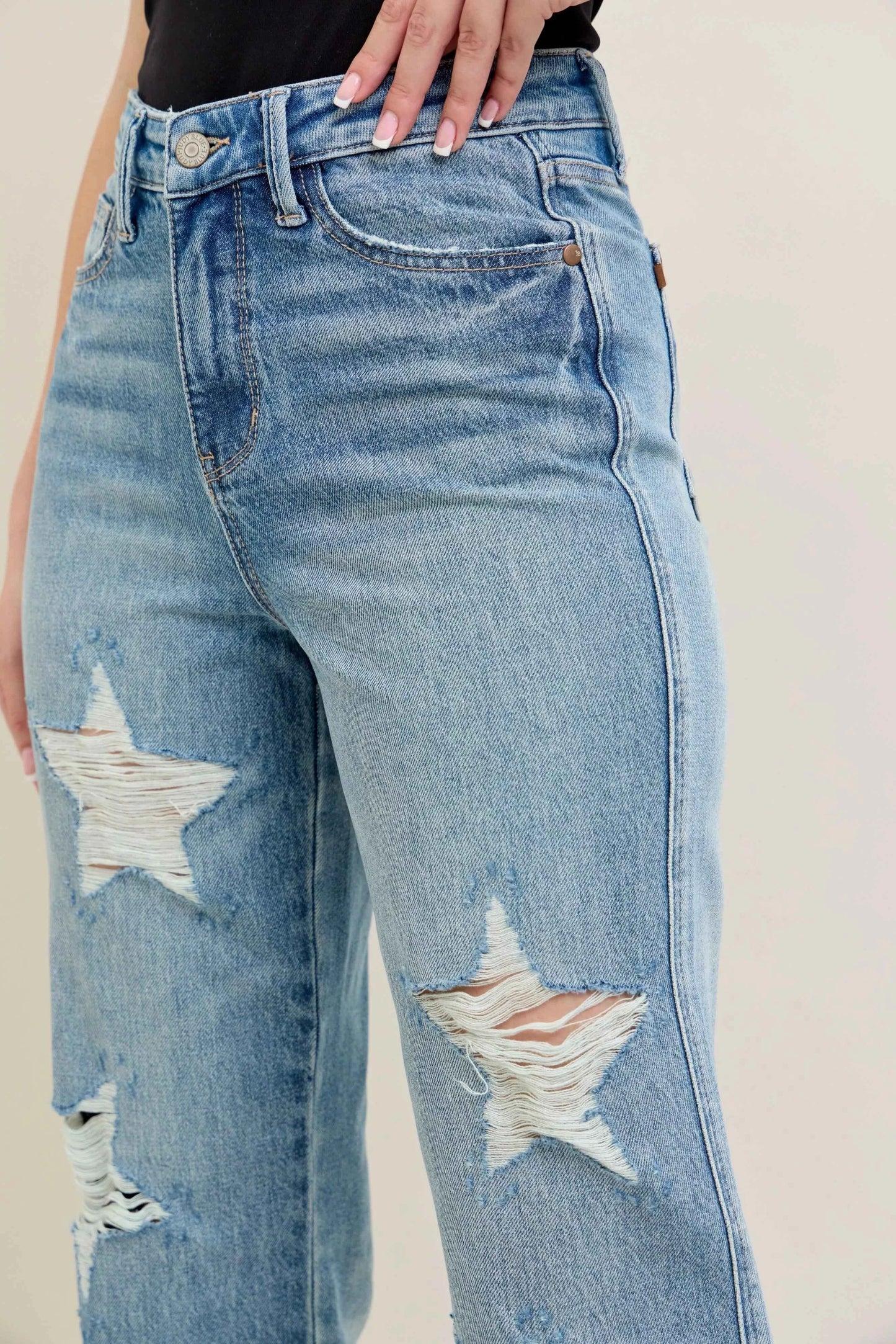 Judy Blue Full Size High Waist Rigid Magic Star Shaped Destroy 90's Straight Jeans Plus Size