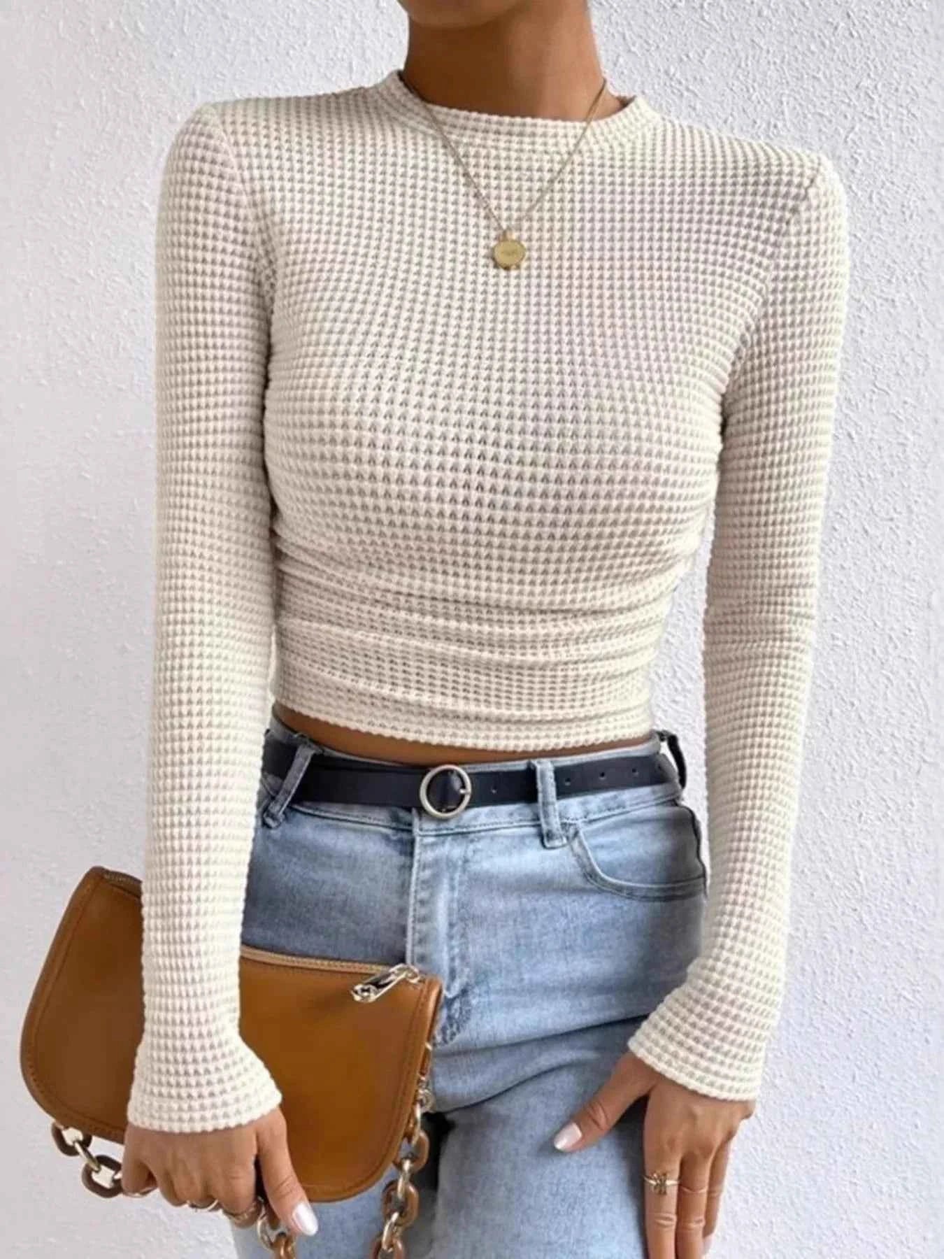 Waffle Knit Long Sleeve T-Shirt