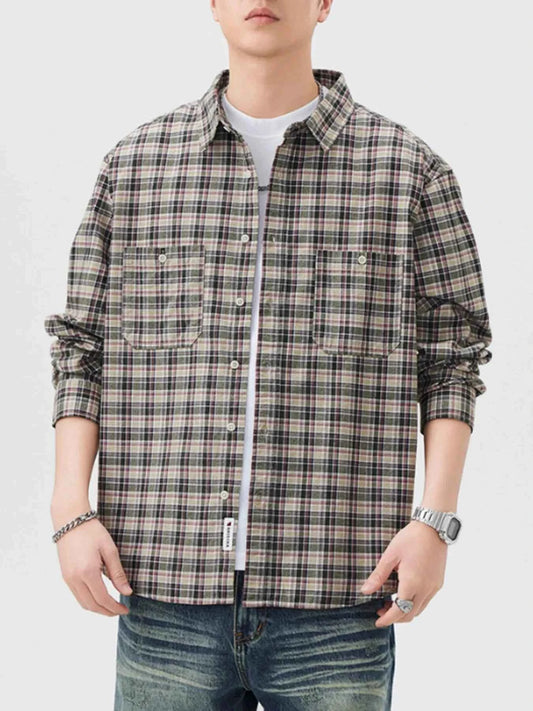 Men's Plus Size Plaid Button Up Long Sleeve Shirt