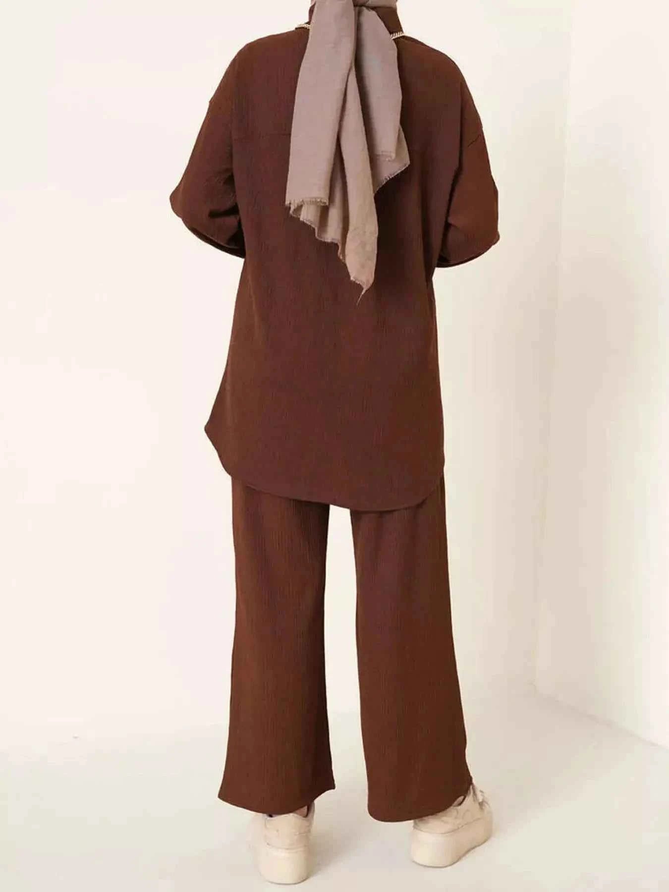 Button Up Long Sleeve Shirt and Pants Set
