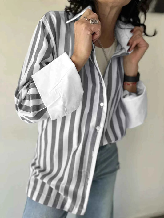 Striped Oversized Button-Up Shirt