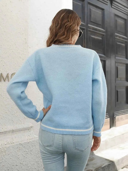 V-Neck Dropped Shoulder Sweater
