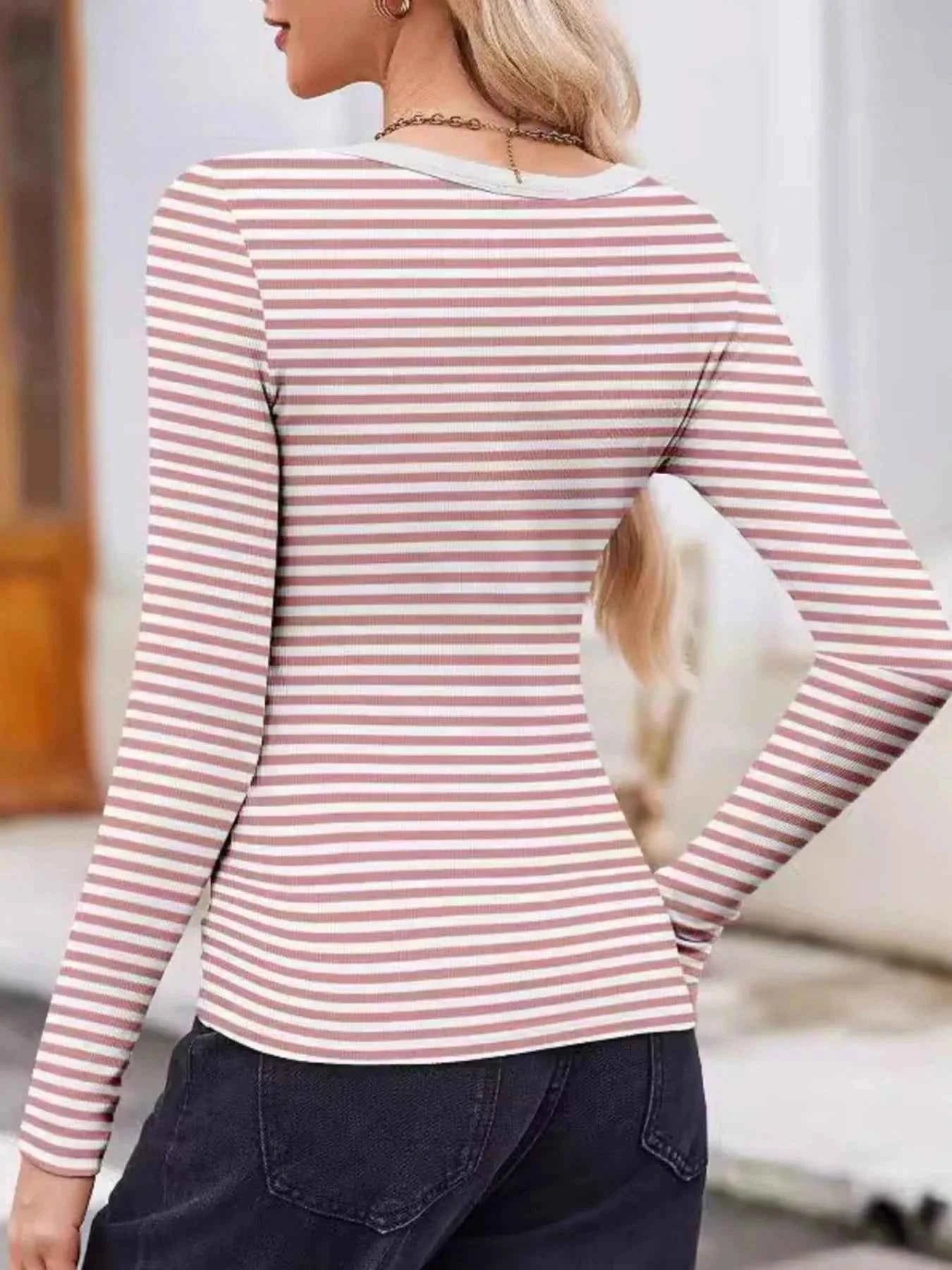 Striped Long Sleeve Scoop Neck T-Shirt