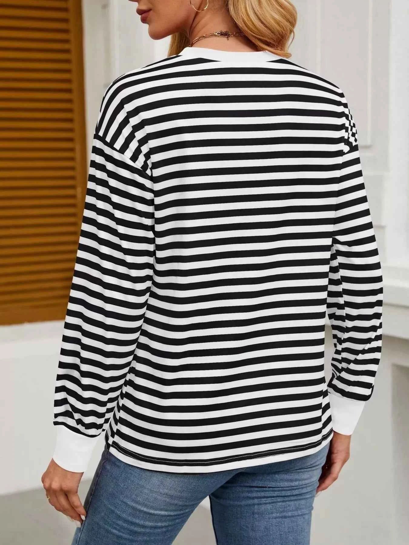 Striped Round Neck Long Sleeve T-Shirt