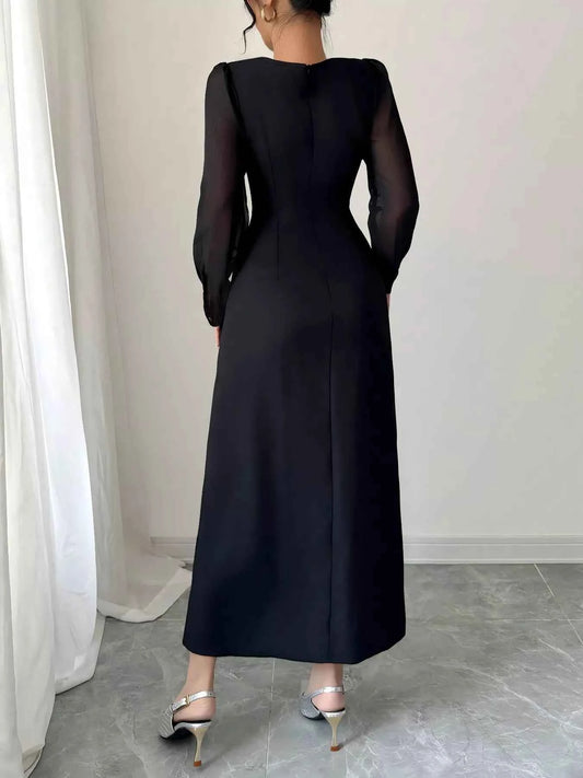 Flower Round Neck Long Sleeve Dress