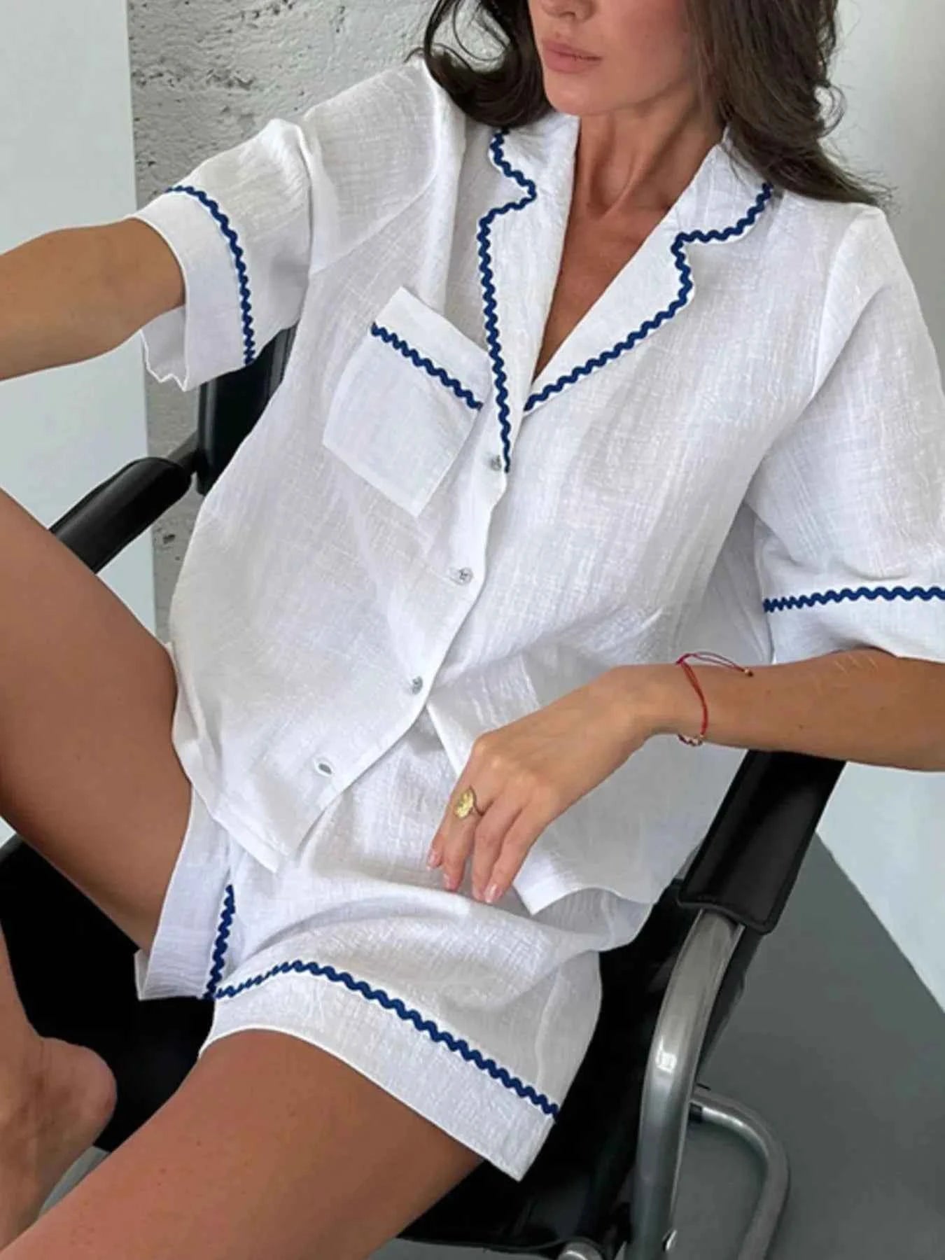 Button Up Half Sleeve Top and Shorts Lounge Set