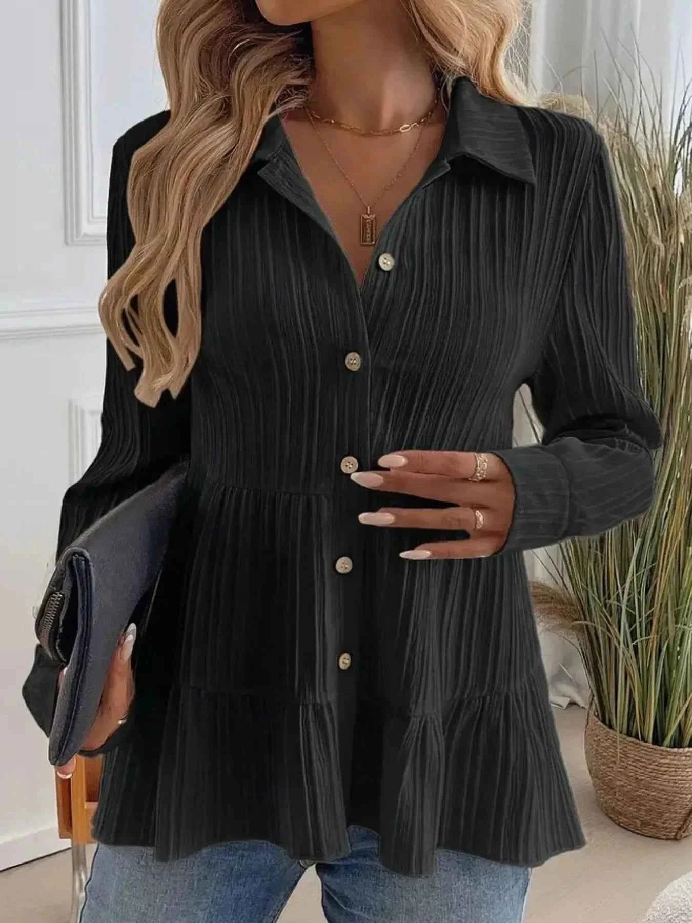 Striped Button-Down Tiered Shirt